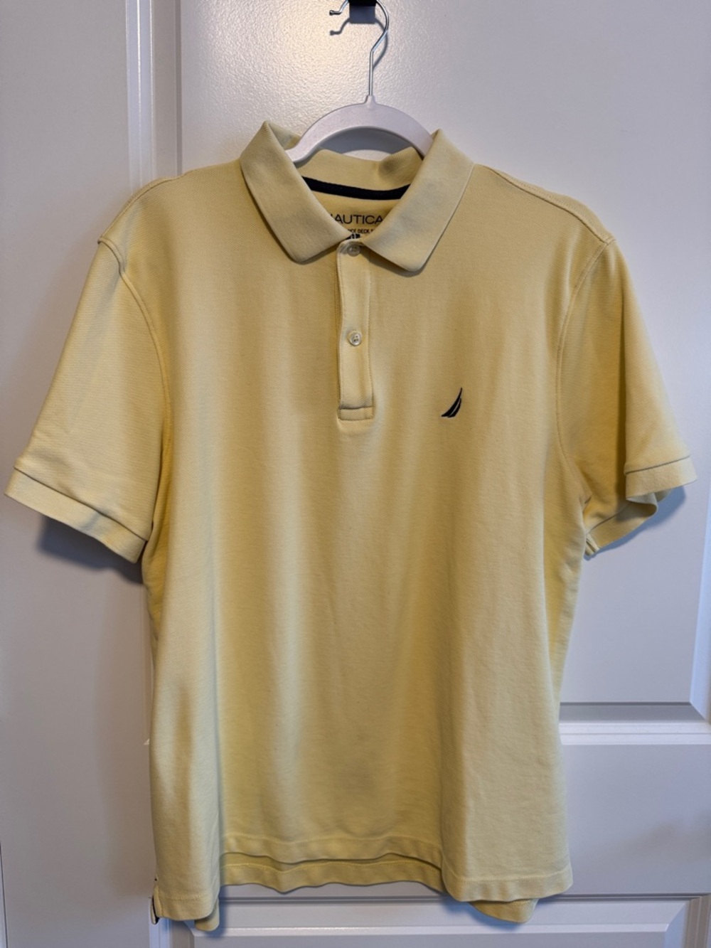 Nautica Men’s Pale Yellow Pique Polo with Navy Logo